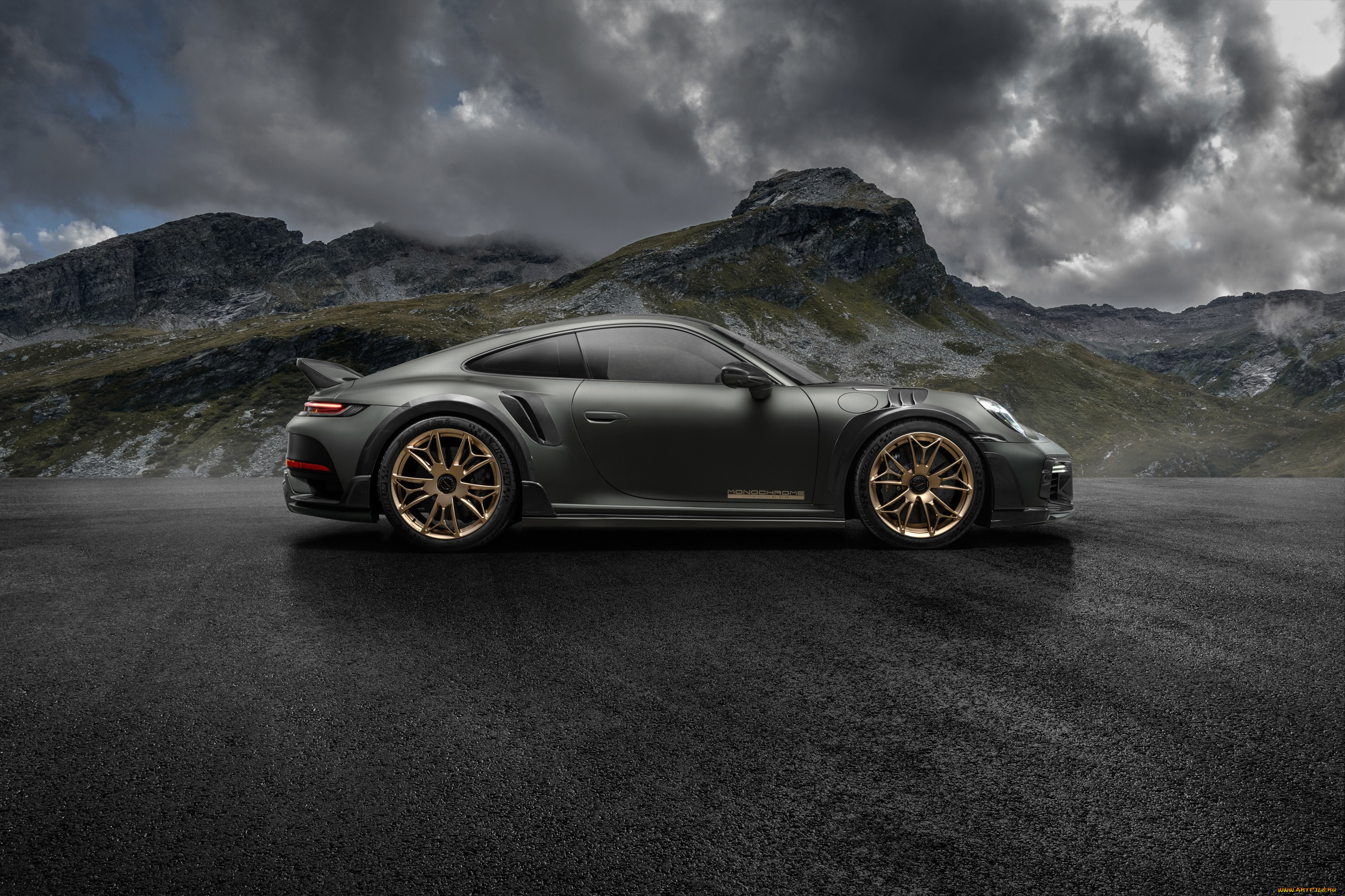 auto - car, , porsche, 911, side, monochrome, 992, techart